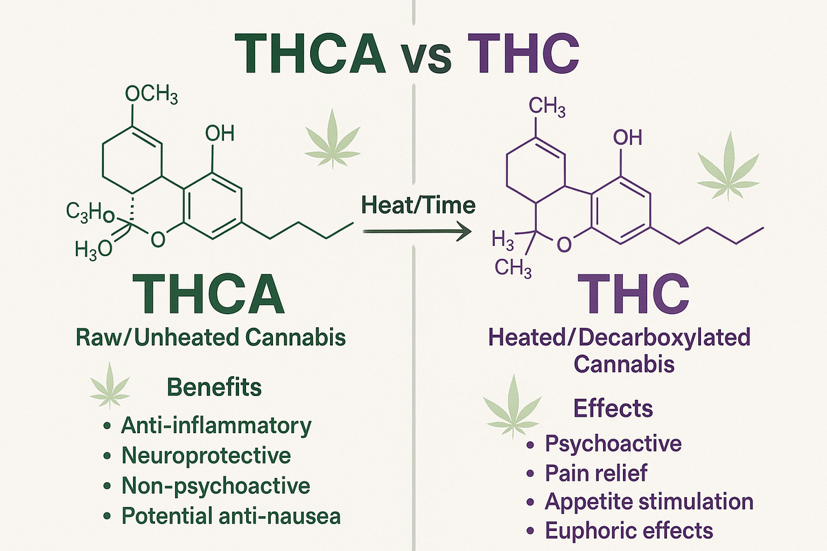 THCA vs THC comparison of benefits and effects in cannabis