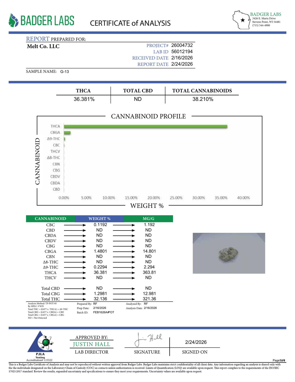 Lab report — G-13 THCA potency analysis
