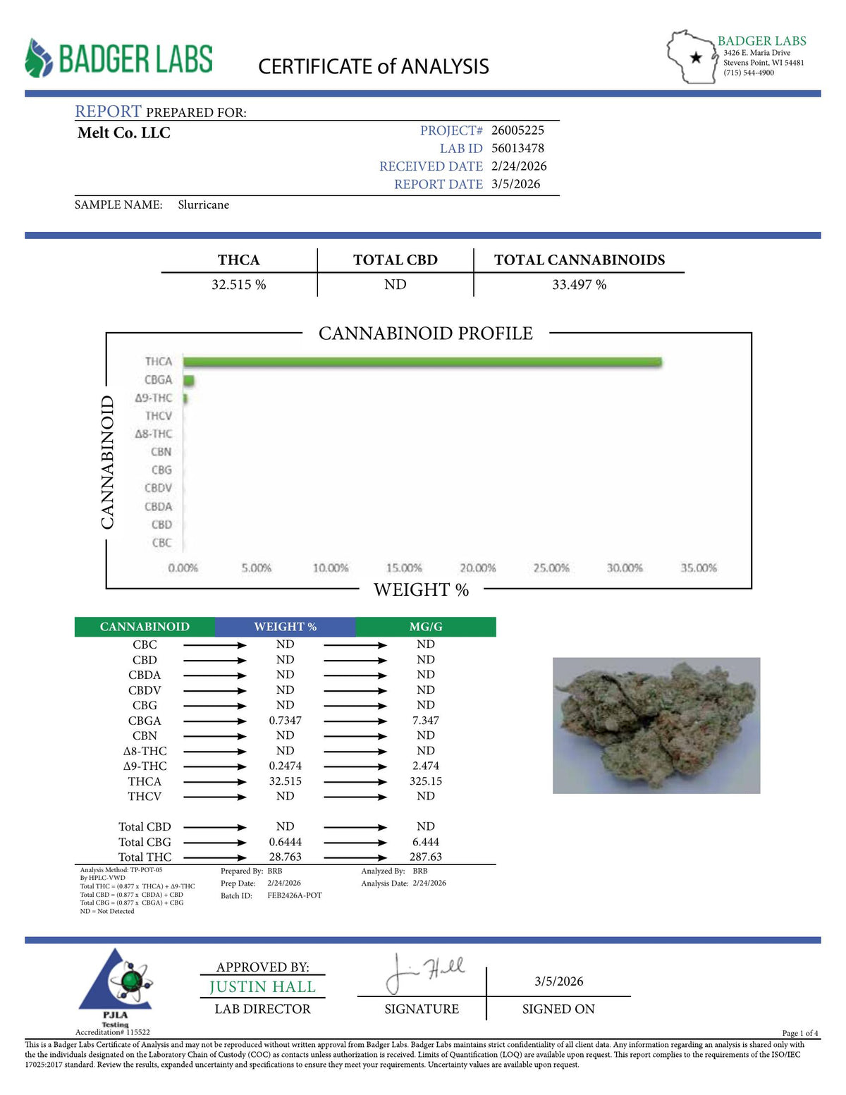 Lab report — Slurricane THCA potency analysis