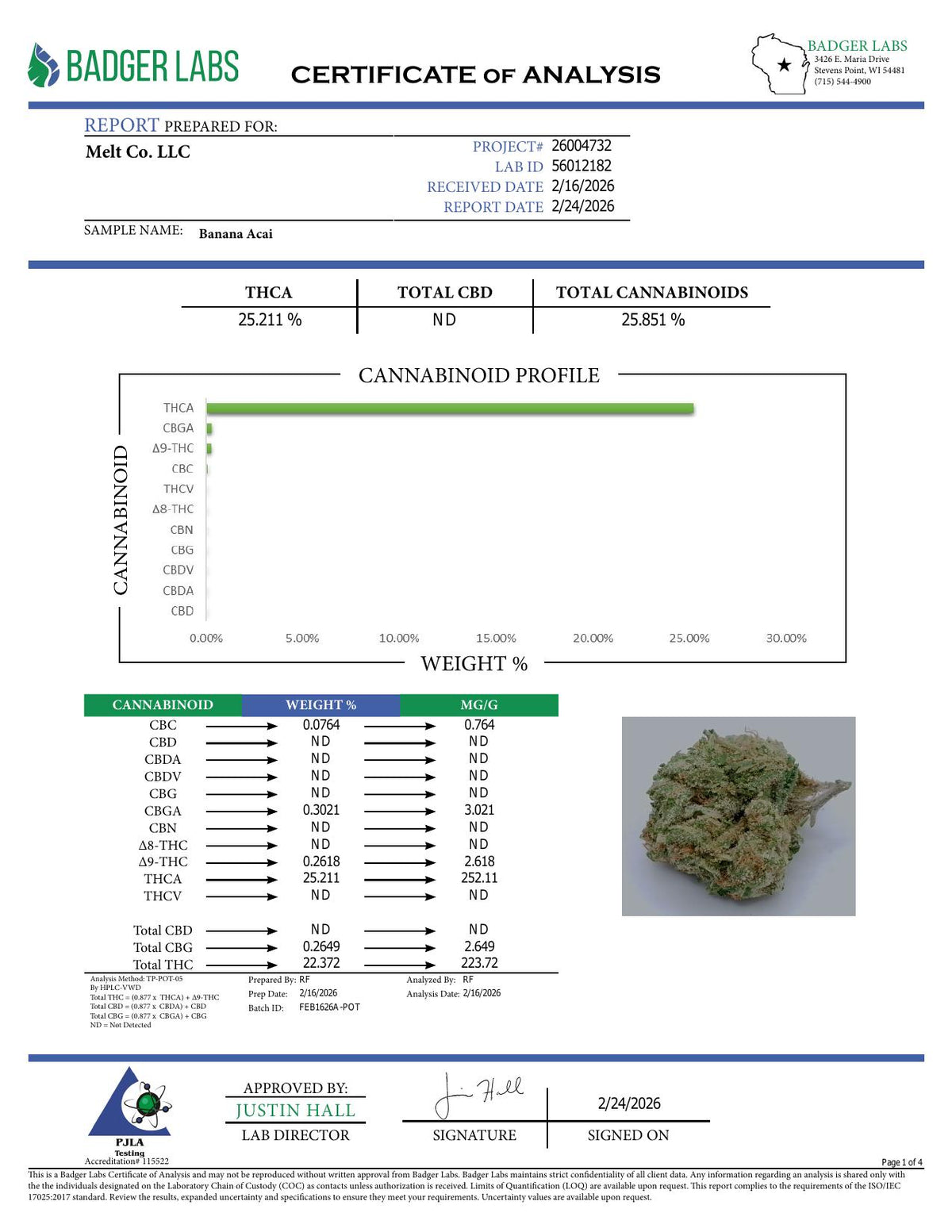 Lab report - Banana Açaí THCA potency analysis