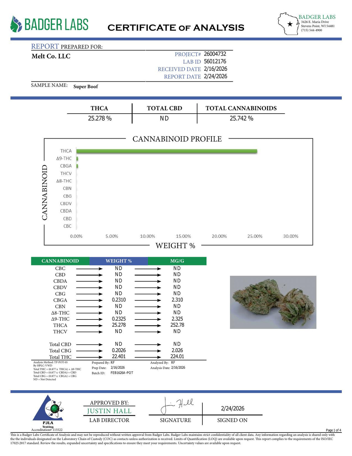 Lab report - Super Boof THCA potency analysis